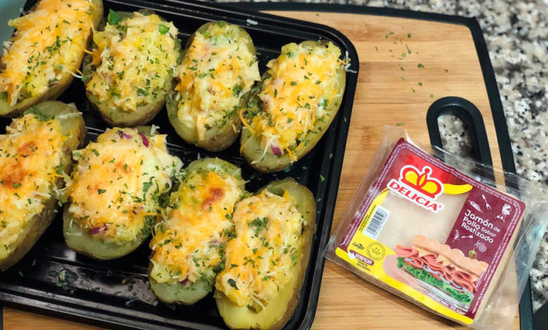 papas rellenas con jamón de pollo
