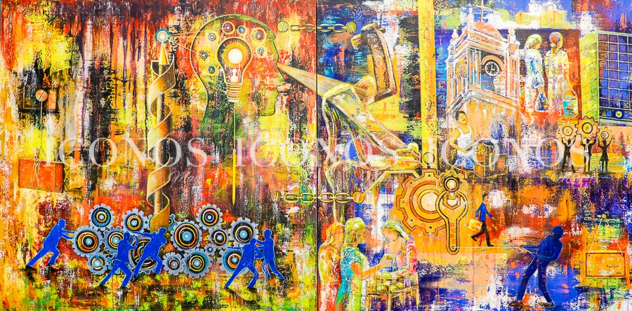 Exposición de arte Mi ciudad de los Zorzales by Banco del País Banpais Honduras Pintura Instalacion escultura