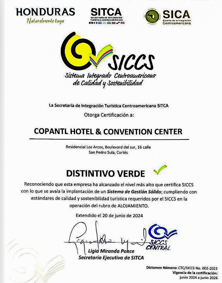 sello verde 2024 hotel copantl honduras