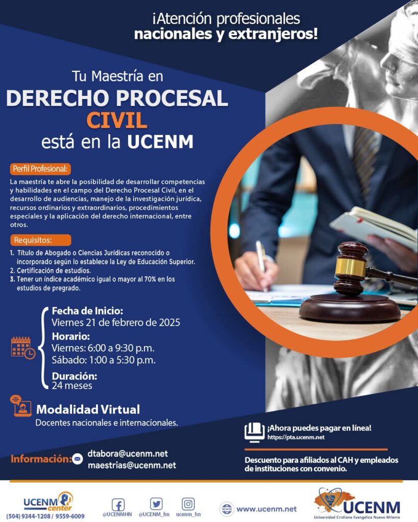 Maestría en derecho procesal civil 2025 by UCENM Honduras