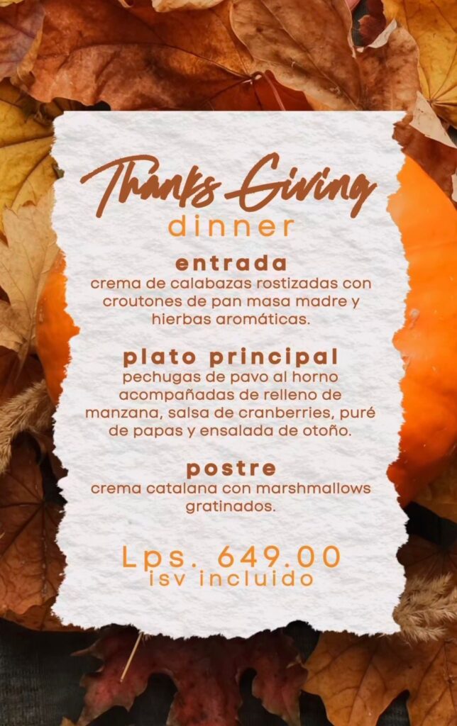 Invitación Thanksgiving 2025 hotel Aloft Honduras